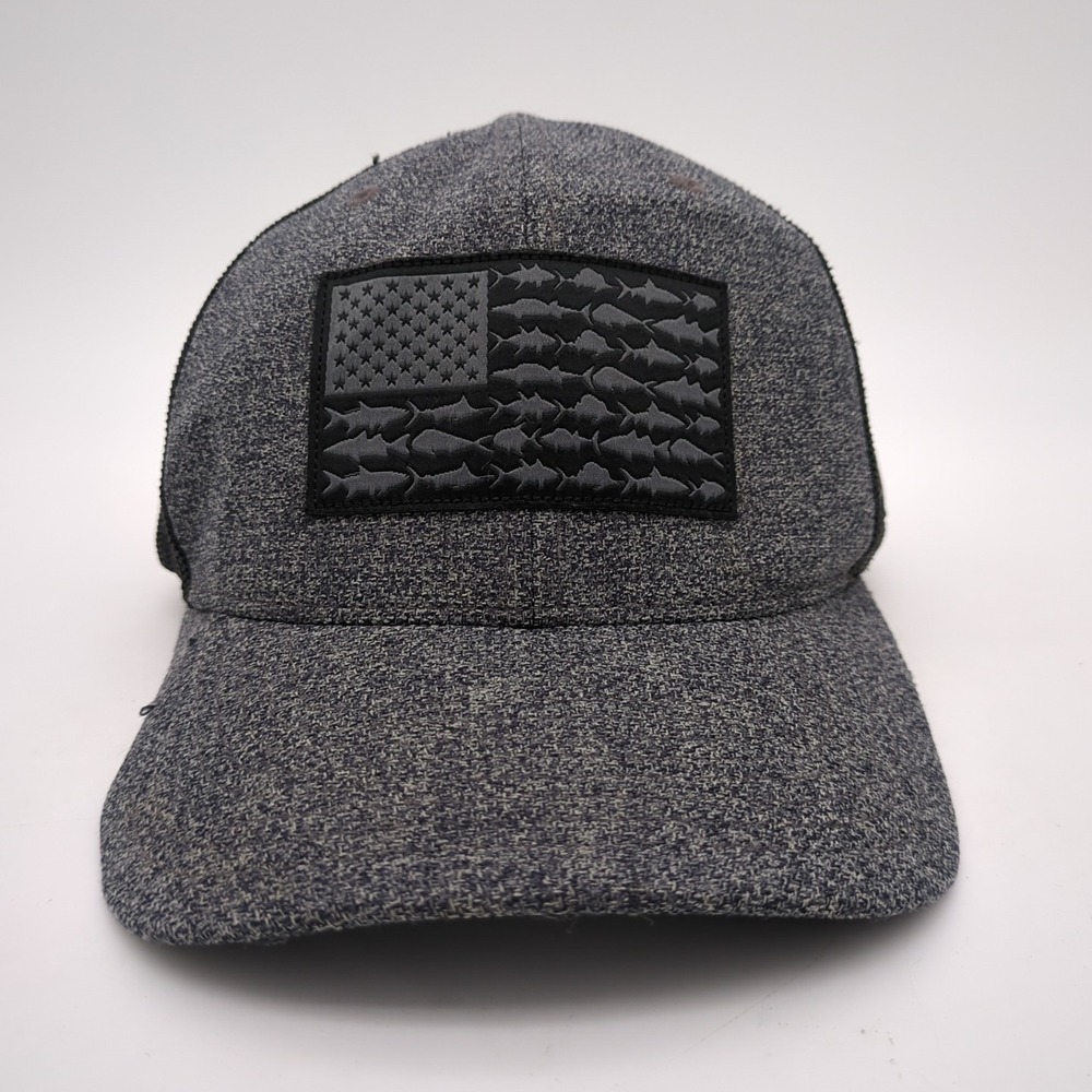 Columbia PFG Fish Flag Hat Cap Gray Black Mens Snapback Adjustable Outdoors Mesh